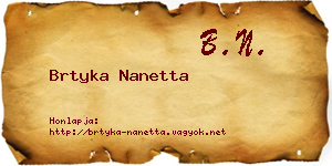 Brtyka Nanetta névjegykártya